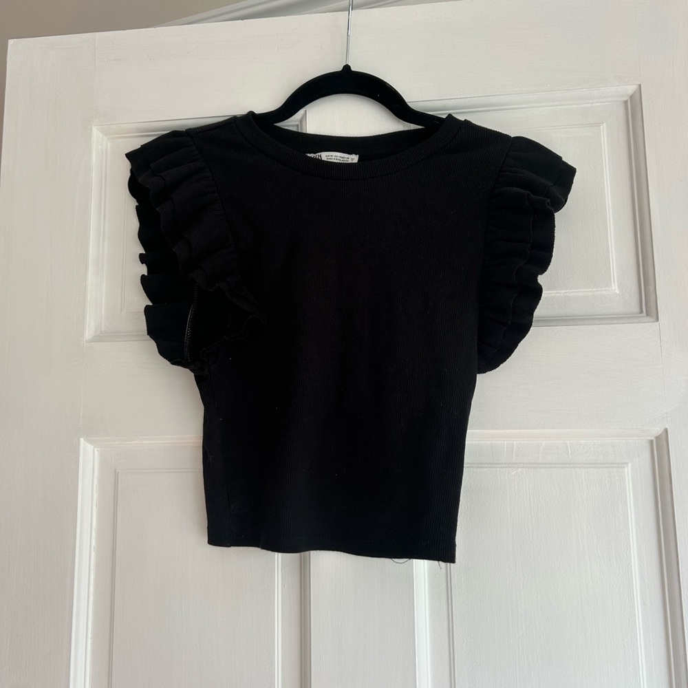 Zara Black Ribbed Knit Top